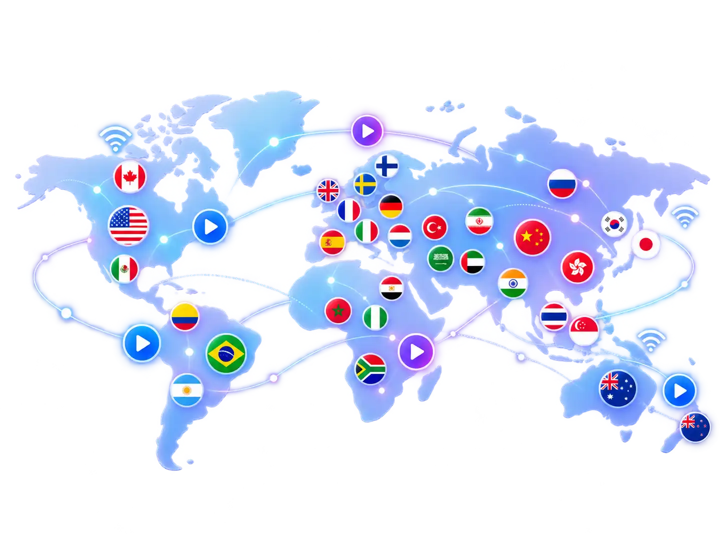 IPTV channels coverage world map showing international streaming networks